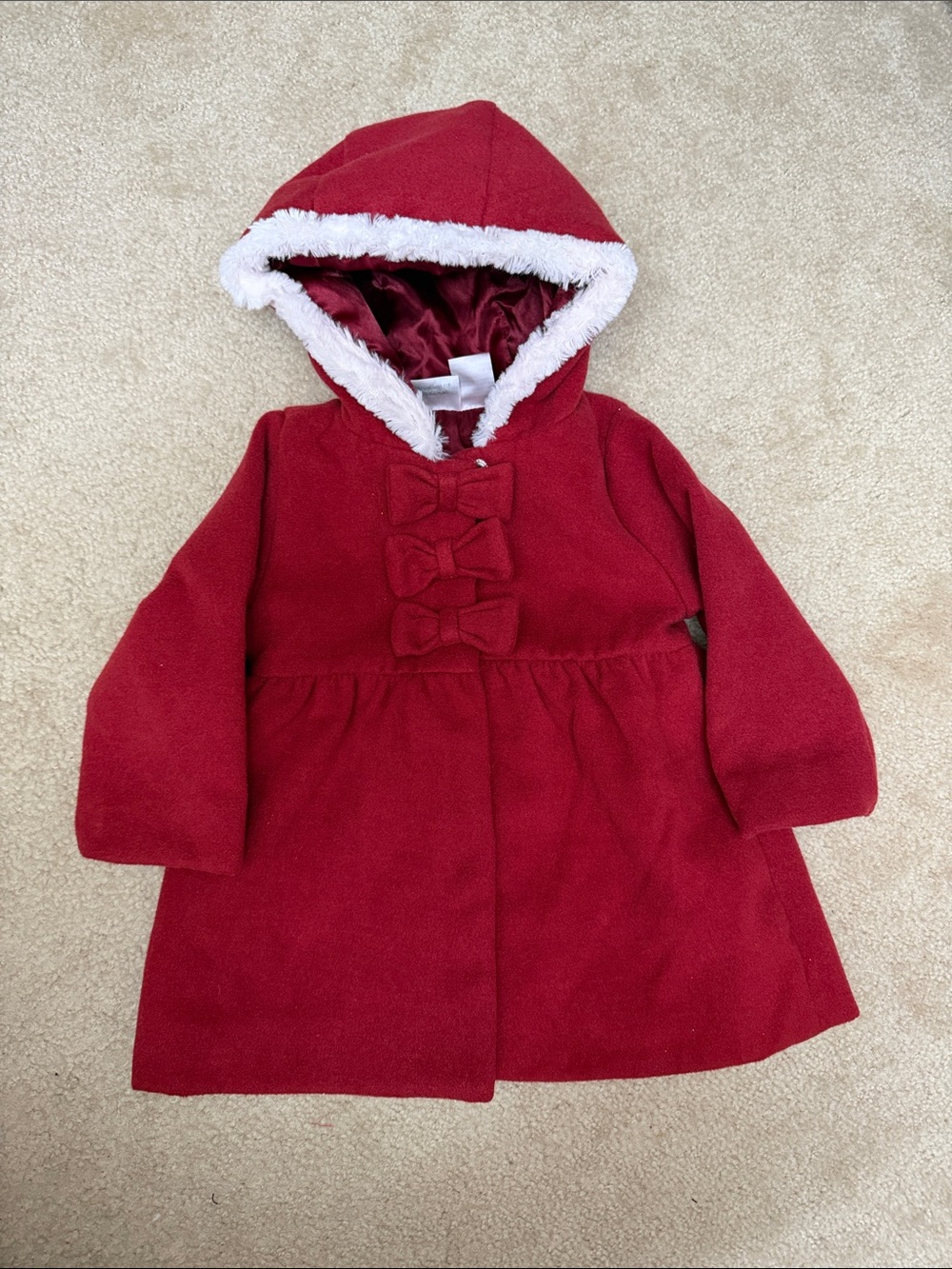 Kaola baby Red Hooded Winter Coat with Faux Fur Trim